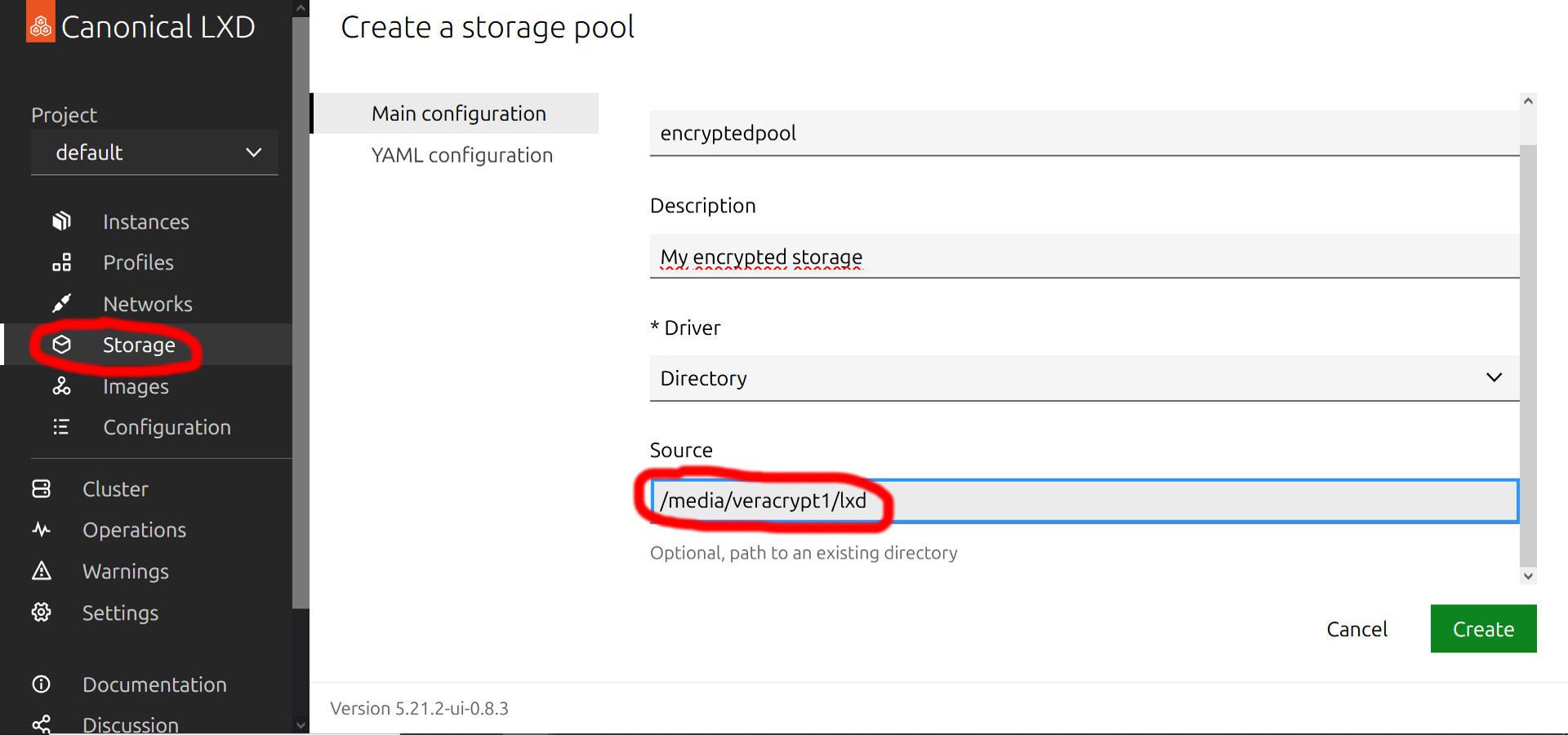 Create encrypted LXD pool