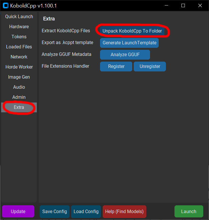 Extracting KoboldCpp files