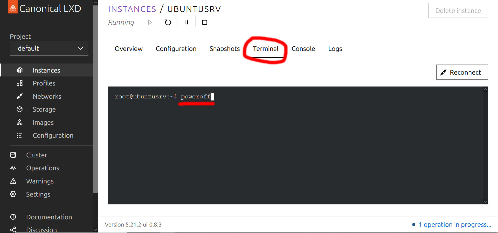 Shutting down LXD container